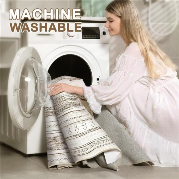 Area Rug Living Room Rugs-5x7 Washable Large Soft Neutral Boho Moroccan Bohemian - Picture 3 of 6